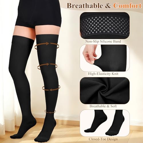 Athbavib 20-30mmHg Thigh High Compression Stockings for Women Men,Close Toe - color: Closed Toe-Black, size: X-Large