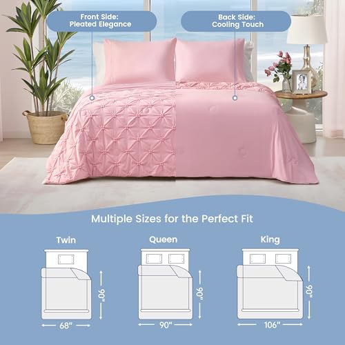 Amélie Home Elegant Pintuck Cooling Comforter Twin Size, Blush Pink - color: Blush Pink, size: Twin/Twin XL (68''x90'')
