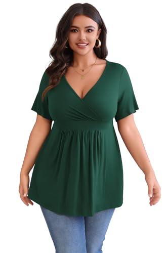 POSESHE Womens Plus Size Tops 2026 Summer Short Sleeves Tunic Tops - color: Green, size: X-Large Plus