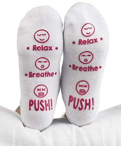 Baby You're Worth It Labor & Delivery Socks Funny Push Gift for New Mom - color: Relax, Breathe, Push!