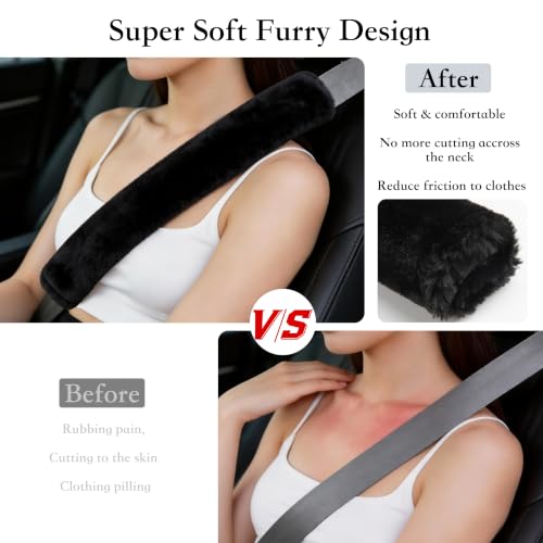 Amooca 15.7in Extra Long Furry Universal Car Seatbelt Cover Shoulder Pad - color: Black, size: 15.7in 1pack