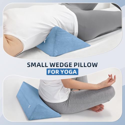 Small Wedge Pillow, Compact Positioning Wedge with Stable Support - color: Light Blue