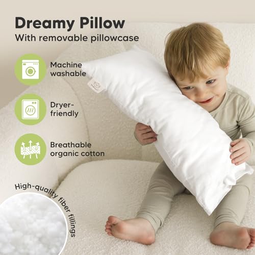 Toddler Pillow with Pillowcase, 10x18 My Little Dreamy Pillow (Soft White) - color: Soft White, size: Buddy 10x18