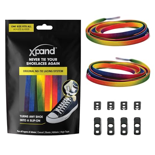 Xpand No Tie Elastic Shoe Laces for Sneakers - Shoelaces for Adults & Kids - color: Rainbow