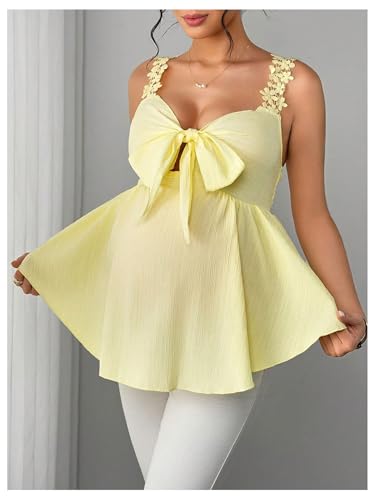 MakeMeChic Women's Maternity Blouse Bow Floral Lace Backless Sleeveless Shirred Boho Pregnancy Peplum Tops - size: Small