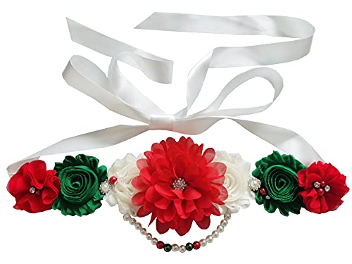 Unique pearls maternity sash for baby shower gender reveal - color: Christmas