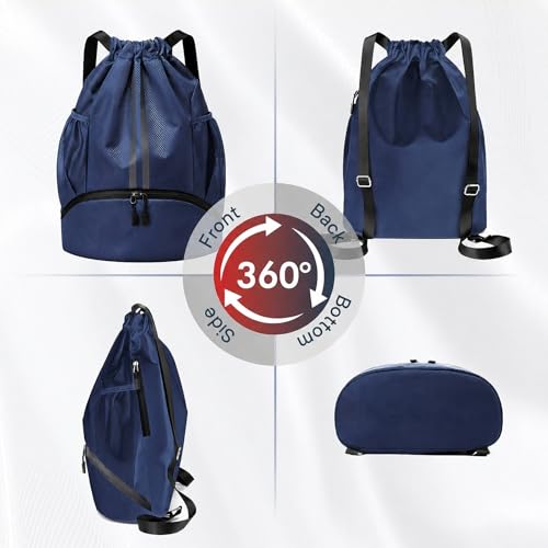 PinCute Gym Bag Drawstring Backpack for Sports, Swim, Workout, Navy Blue - color: Navy Blue