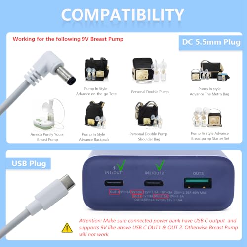 9V USB C to DC Breast Pump Adapter Charger Cable for Medela Pump-in-Style Advanced - color: USB C Charger Cable