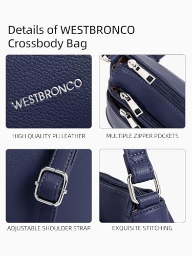 WESTBRONCO Crossbody Bags for Women, Medium Purses with Multi Zipper Pocket - color: Navy Blue