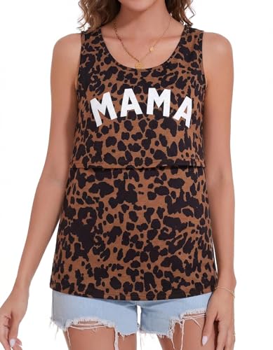 FASHGL Nursing Tank Tops Women Sleeveless Double Breastfeeding Shirts - color: Leopard Print, size: Medium