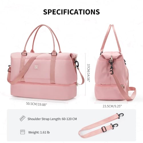OIWAS Weekender Bags for Women, Travel Duffel Bag with Shoe Compartment - color: Pink B