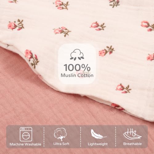FUNUPUP Muslin Nursing Pillow Cover Replacement, Pink&Flowers - color: Pink&flowers