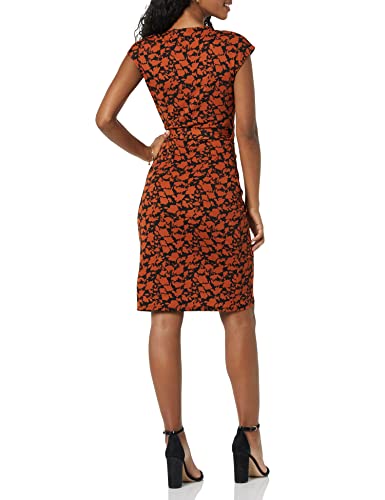 Amazon Essentials Women's Classic Cap Sleeve Wrap Dress with V Neck, Pleated Waist (Available in Plus Size) - color: Brown, Floral Print, size: Medium