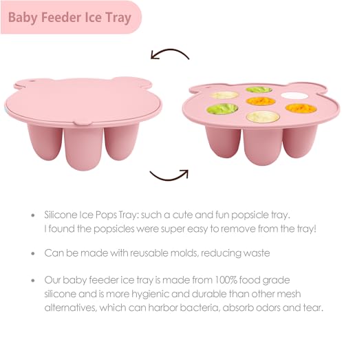 BigSpinach Silicone Baby Food Freezer Tray with Teething Popsicle Molds - Baby Fruit Feeder and Breastmilk Teether Combo - color: Pink