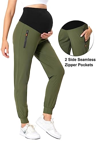 V VOCNI Maternity Joggers Quick-Dry Pregnancy Scrub Pants - color: 01-green, size: Medium