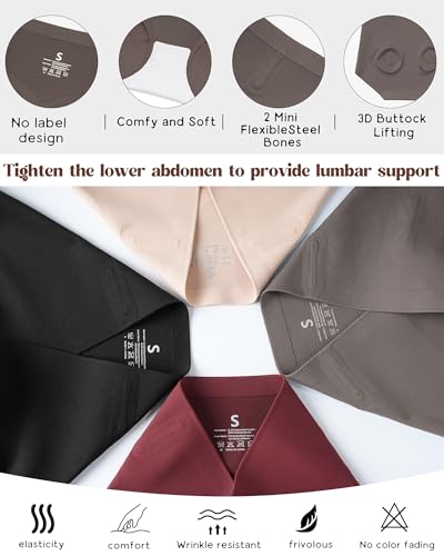 LEVAO Women's Tummy Control Underwear High Waisted Seamless Panties 4 Pack - color: Black,nude,reddish Brown,khaki, size: Medium