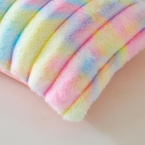 MEGO Fluffy Faux Rabbit Fur Ribbed Body Pillow Cover 20x54, Rainbow - color: Rainbow