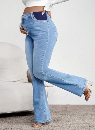 BLENCOT Women Maternity Jeans Bootcut High Rise Denim Pregnancy Pants Work - color: Iceland Blue, size: XX-Large
