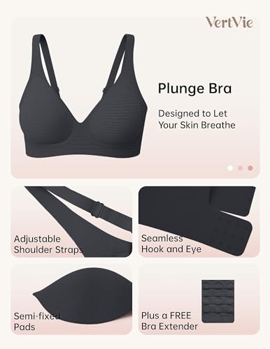 Vertvie Wireless Jelly Bras Push Up Plunge Seamless Supportive - color: Airy Black, size: XX-Large