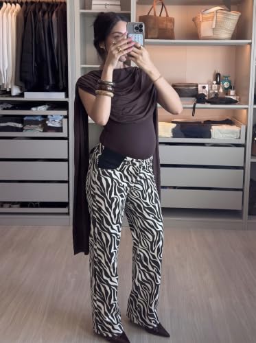 BLENCOT Women's Maternity Jeans Fashion Printed Pregnancy Denim Pants - color: Black White, size: Medium