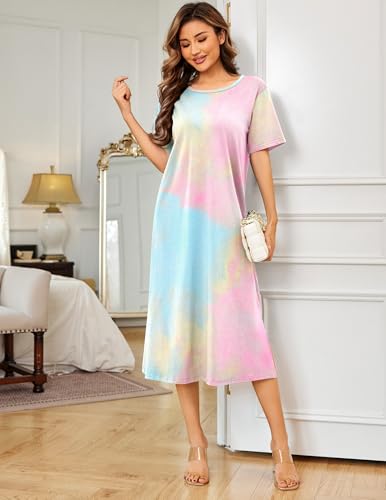 Ekouaer Cotton Nightgowns for Women Long Sleepshirts Soft Maxi Nightshirts - color: Tie Dye, size: Medium