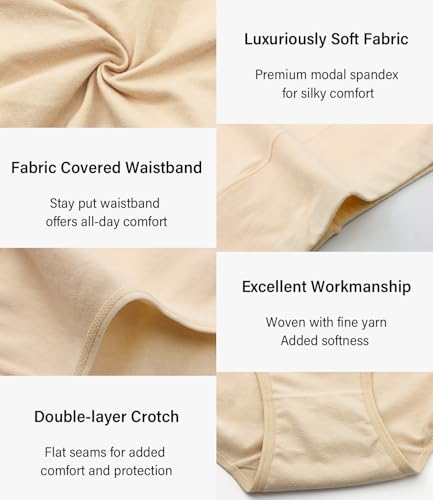 wirarpa Women's Modal Underwear Soft High Waist Briefs Ladies Panties 4 Pack - color: Black/Beige, size: Medium