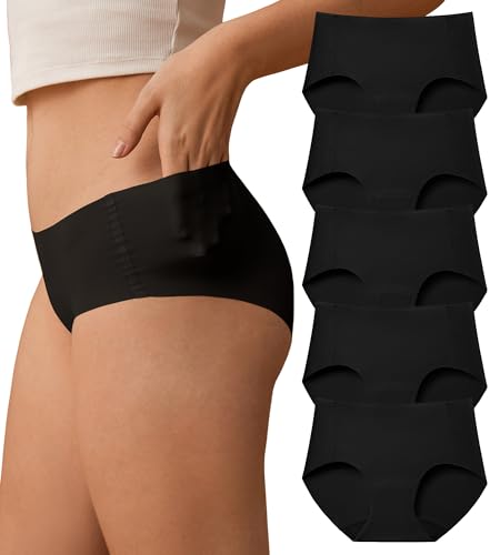SHARICCA Womens Seamless Underwear Nuage No Show Hipster Panties 5 Pack - color: All Black, size: Medium