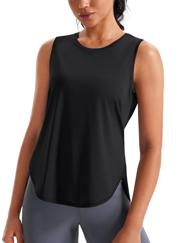 JOYSPELS Ice Silk Workout Tank Top Loose Fit Yoga Shirts UPF 50+ - color: Black, size: Medium
