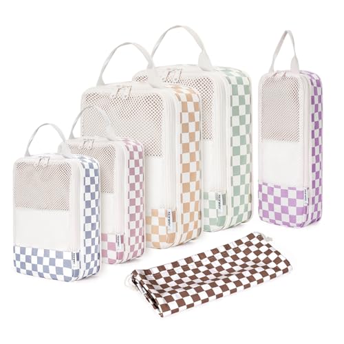 Narwey Compression Packing Cubes for Travel, Cute Luggage Organizer Bags - color: ZA-Mix Checkerboard