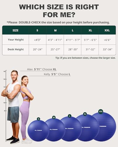 Trideer Yoga Ball for Exercise, Pregnancy, Exercise Ball, Pump Included - color: Indigo, size: L(23-26ines/58-65cm)