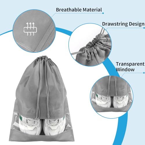 Grey Travel Shoe Bags - 10 Pcs Non-Woven Packing Bags with Clear Window - color: Grey, style: 10 Pack