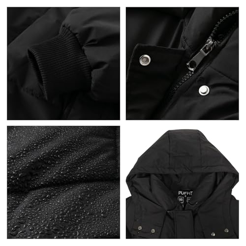 PUFFIT Long Puffer Jacket for Women,2025 Thickened Winter Coat Hooded with Deep Pockets, Ladies Warm Winter Jacket - color: Black, size: X-Small