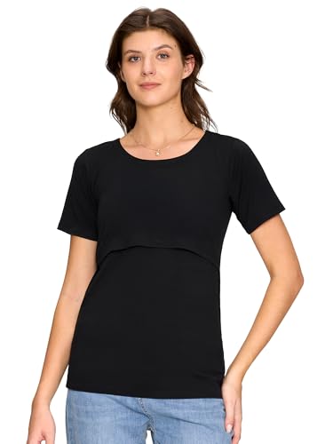 3 Pack Women's Nursing Tops, Breastfeeding Shirts Short Sleeve - color: Black/Army Green/Dark Grey, size: XX-Large