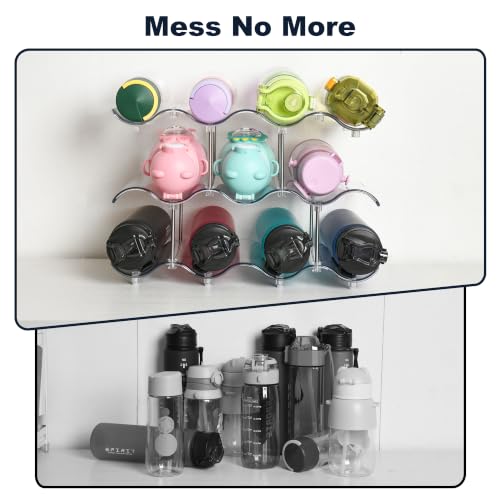 Stackable Water Bottle Organizer, Large Compartment Water Bottle Holder, 3 Tier Clear Water Bottle Storage Organizer for Cabinet
