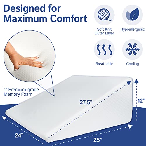 Ebung Body Positioner - Premium Memory Foam Wedge Pillow for Sleeping, Sitting, Snoring, Heartburn Relief, Pregnancy, TV, Reading, Backrest, Leg Rest - size: Large: 12"