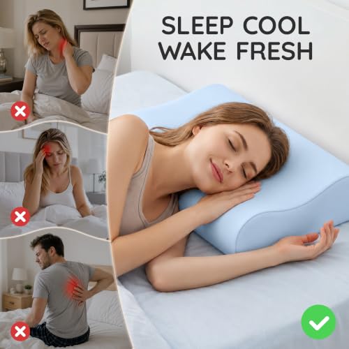 AM AEROMAX Contour Memory Foam Cervical Pillow for Neck Pain Relief, Blue - color: Blue, size: Standard Size