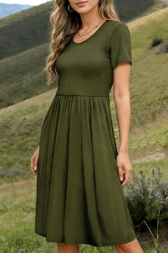 PARNIXS Women's Nursing Dress Summer Short Sleeve Patchwork Pregnancy Clothes with Pockets - color: Army Green, size: Medium
