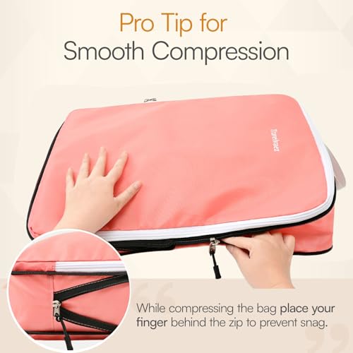 6 Set Large Compression Packing Cubes for travel. - color: Dusty pink