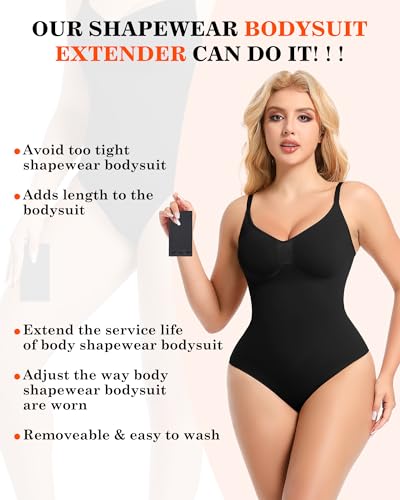 Women Bodysuit Extender Adjustable Snap Crotch Add Length To Crotch Extender(Not suitable for metal clasp) - color: Black-(2pc,3 Plastic,4" Length)