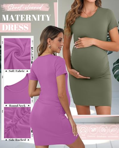 Riyiper 3 Pack Womens Maternity Short Sleeve Dresses - color: Black, Pinkish Purple, Army Green, size: Large