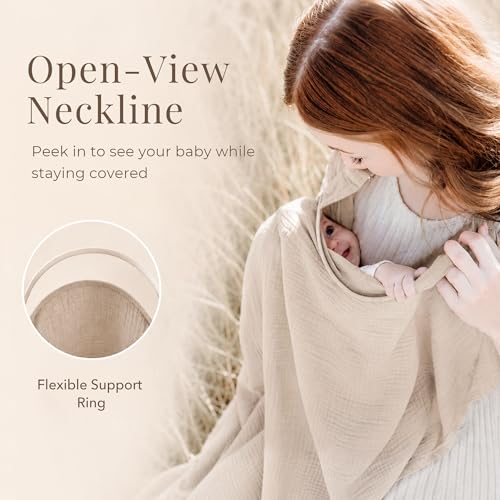 Konssy Muslin Nursing Cover Up for Breastfeeding with Rigid Hoop - color: Summer Wheat