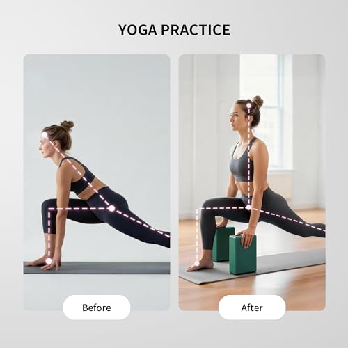 PROIRON Yoga Blocks, 2 Pack Supportive High Density Premium Eva Foam, Soft Non-Slip Surface with Curved Edges Stretch Blocks For Yoga, Pilates, Stretching - color: Pine Green