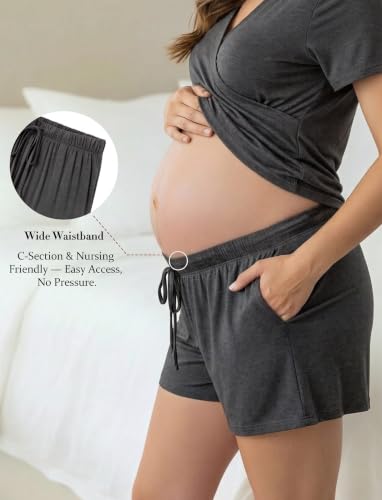 PATPAT 3-Piece Maternity Nursing Pajamas, Womens Lounge Set with Pockets - color: Dark Gray, size: Medium