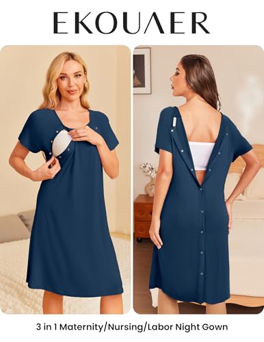 2 Pack Labor and Delivery Gown 3 in 1 Maternity Nursing Hospital Nightgown - color: 2 Pcs - Black + Blue, size: Small
