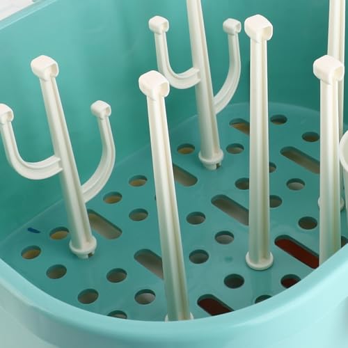 Ejoyous Baby Bottle Drying Rack Organizer, Nursing Bottle Storage Box, Compact Household Dust Proof Draining Thickened Plastic Bottle Holder Box for Home Travel (Green) - color: Green