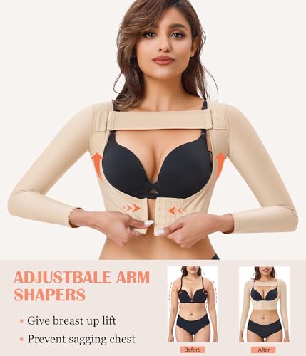 LANCS Arm Compression Sleeve Women Post Surgical Slimmer Arm Shaper Tops - color: Beige, size: X-Large