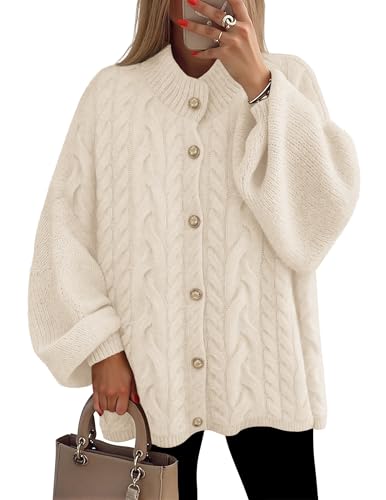 ZESICA Women's Oversized Chunky Knit Cardigan Sweaters Fall Fashion - color: Apricot, size: Large