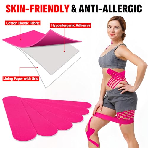 60 Pcs Rose Red Precut Kinesiology Tape Strips, 2in x 10in Kinetic Tape - color: Rose Red