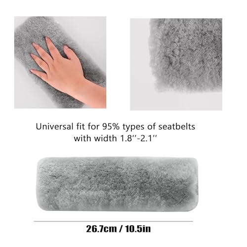 Amooca 2-Pack Real Wool Seatbelt Cover Authentic Sheepskin Shoulder Pad - color: Light Grey Sheepskin, size: 10.5in 2pack