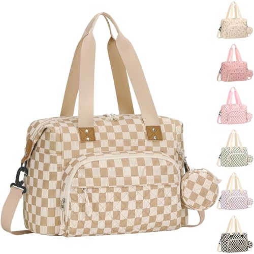 Tenot Diaper Bag Tote, Baby Bag with Pacifier Case, Khaki Checkered - color: Khaki Checkered